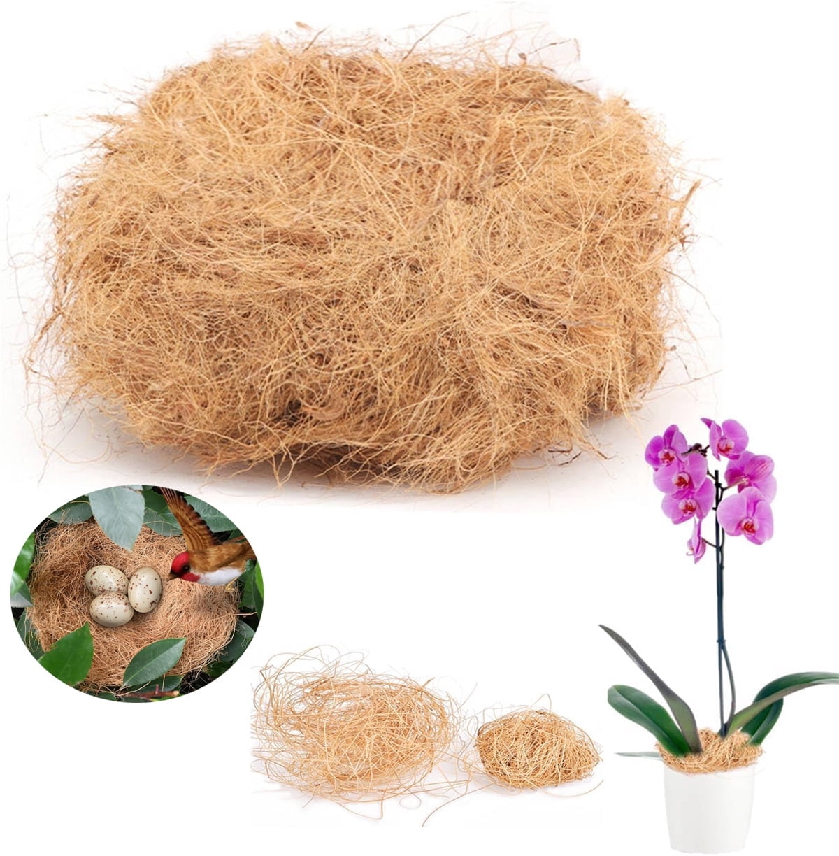 Tutuviw Long Coconut Husk Fiber Mulch Silk,Pure Coconut Shell Fiber for Bird Nest,Plant Coconut Fiber Substrate,Clean Coconut Shell Moss Covering for Orchids Pot Plant (0.55 Pounds)