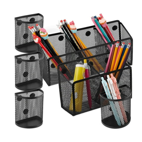 Tutuviw Magnetic Pencil Holder, 6 Pack Magnetic Pen Holder for Refrigerator, Locker Accessories Organizer for Home, and Office, Black