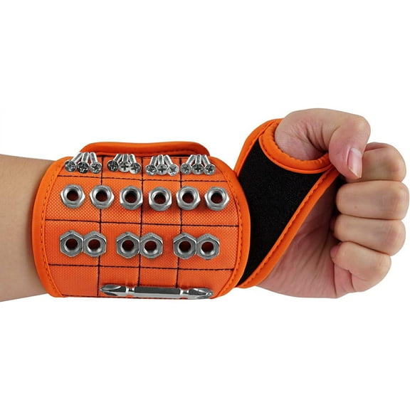 Tutuviw Magnetic Wrist Band Tool Holder, with 16 Strong Magnets for Holding Nuts and Bolts Screw Useful Gadgets Gifts for Dad Handyman(orange)