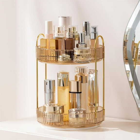 Tutuviw Makeup Organizer, 360 Rotating Design Bathroom Counter Organizer, Bathroom Make Up Rotating Holder Rack for Brushes, Perfumes, Skincare (Champagne)