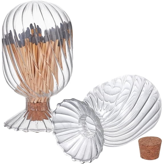 Tutuviw Match Cloche Glass with Cork Stopper,Helix Shaped Match Holder,Matches Cloche Decorative with Cork Stopper,Matches in Glass Jar for Candle Display,Not Include Matches (Clear, 2 x 5 inches)
