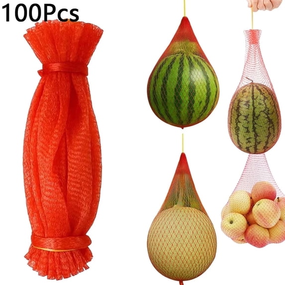 Tutuviw Melon Hammock Watermelon Nets,100Pcs14in Heavy Duty Watermelon Net,Honeydew Nets with Drawstring,Reusable Hanging Watermelon Mesh Bags for Trellis Vertical Garden Growing (16-22lbs)