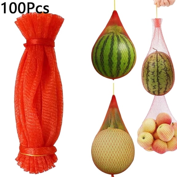 Tutuviw Melon Hammock Watermelon Nets,100Pcs14in Heavy Duty Watermelon Net,Honeydew Nets with Drawstring,Reusable Hanging Watermelon Mesh Bags for Trellis Vertical Garden Growing (16-22lbs)