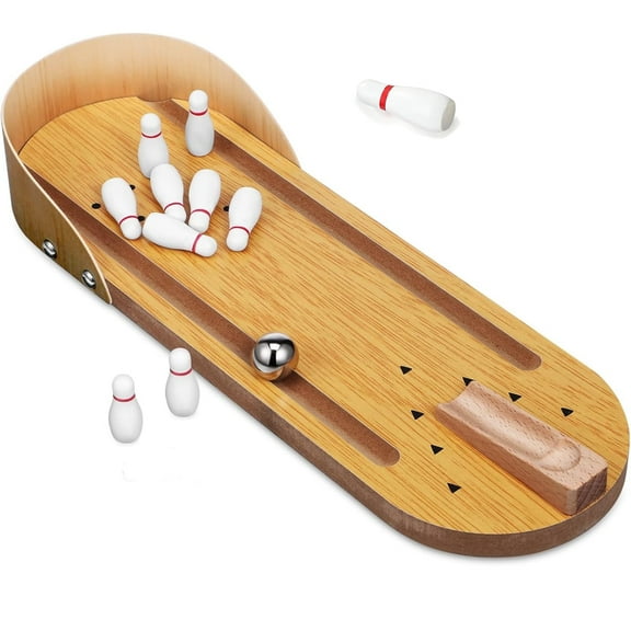 Tutuviw Mini Bowling Game Set Wooden Tabletop Board Bowling Game Mini ArcadeTiny Bowling Shooting Alley Office Desk Stress Relief Gadgets Small Finger Toys for Men Women
