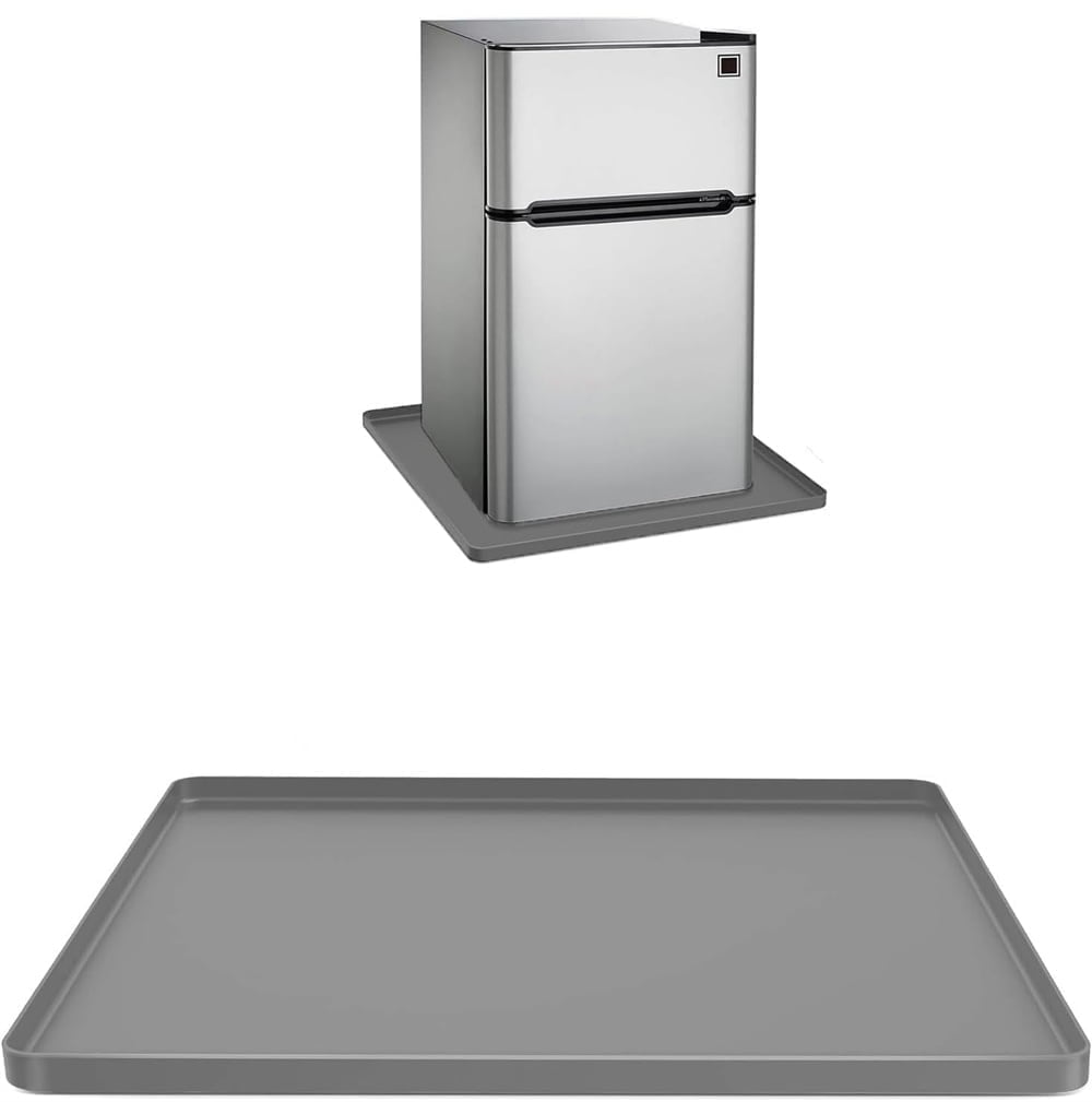 Tutuviw Mini Fridge Silicone Drip Mat with Raised Edges 23.6" x 23.6" x 0.76" Floor Protectors for Mini Refrigerator Freezer Protect From Appliance Leaks Water Spills absorbent(Grey)