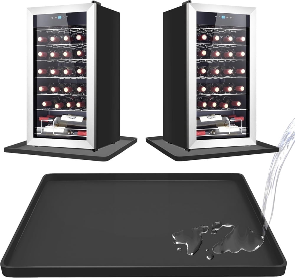 Tutuviw Mini Fridge Silicone Mat with Raised Edge 23.6''x23.6" Under Refrigerator Floor Protector Mat Prevent Water Leakage and Floor Damage from Elecrical Equipment Drip Pan Tray Protect(Black)