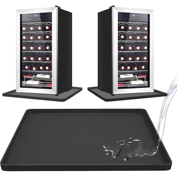 Tutuviw Mini Fridge Silicone Mat with Raised Edge 23.6''x23.6" Under Refrigerator Floor Protector Mat Prevent Water Leakage and Floor Damage from Elecrical Equipment Drip Pan Tray Protect(Black)