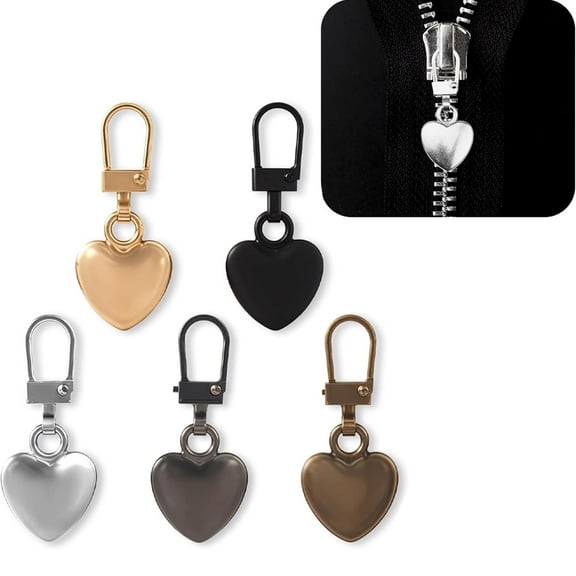 Tutuviw Multicolor Zipper Pull Replacement, Heart Shaped Metal Zipper Pull Tabs Decorative,Charm Detachable Metal Zipper Pulls Repair Kits for Purse Handles/Luggage/Backpacks/Coats/Jackets(5 Color)