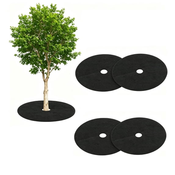 Tutuviw Non Woven Tree Ring, 24.4 inches Round Tree Base Weed Barrier Fabric Cover, Degradable and Reusable Tree Mulch Ring for Landscaping Weed Control, Root Protection