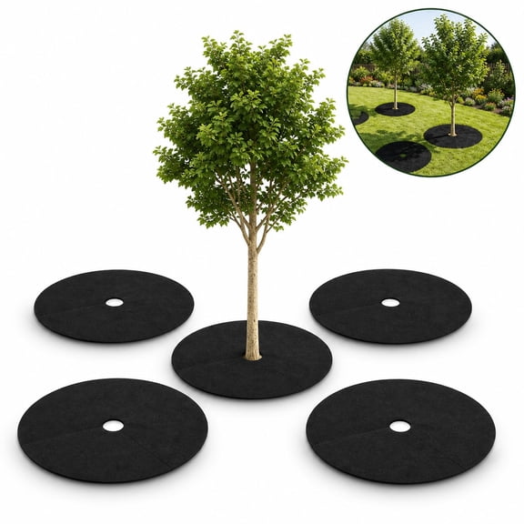 Tutuviw Non Woven Tree Ring, 24.4 inches Round Tree Base Weed Barrier Fabric Cover, Degradable and Reusable Tree Mulch Ring for Landscaping Weed Control, Root Protection