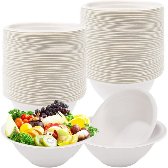 Tutuviw Disposable Compostable Paper Bowls  12oz Disposable Bowls 50pcs Disposable White Bagasse Bowl Biodegradable Paper Bowls