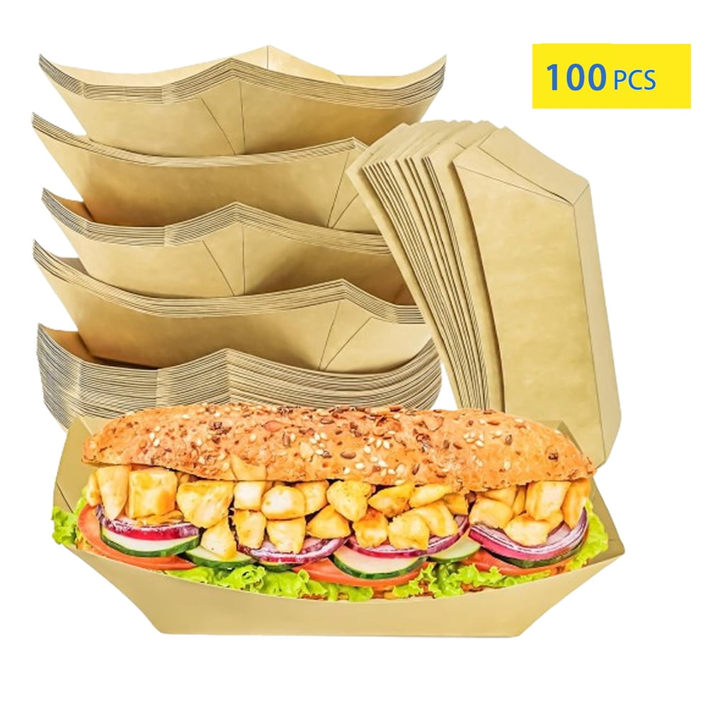 Tutuviw Paper Food Trays 100 Pack Disposable Food Boats, Brown Kraft