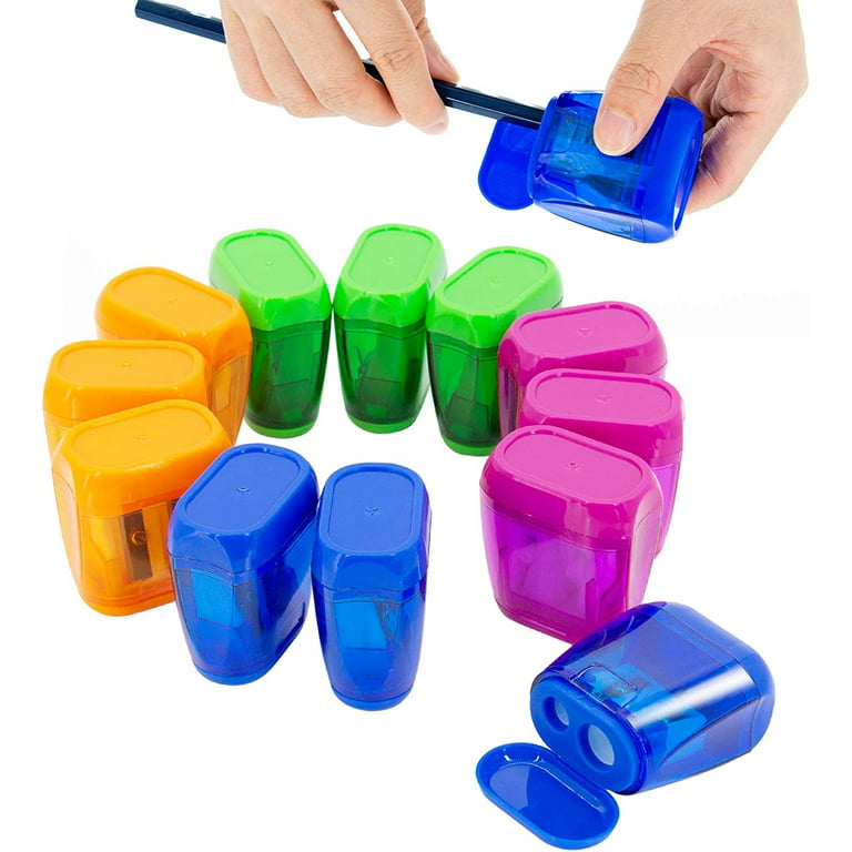 Tutuviw Pencil Sharpeners 12 Pcs Pencil Sharpeners Dual Holes Compact Colored Handheld Pencil Sharpener for Kids with Lid Adults Students School Class