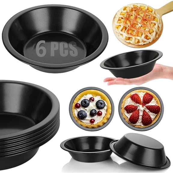 Tutuviw Pie Pans, Mini Pie Tins Reusable Round, Small Pie Pans, Carbon Steel Tart Pan, Nonstick Round Small Pie Tins for Baking Dessert, Fruit Pie and Meat Pie, BPA Free (5-inch Set of 6)