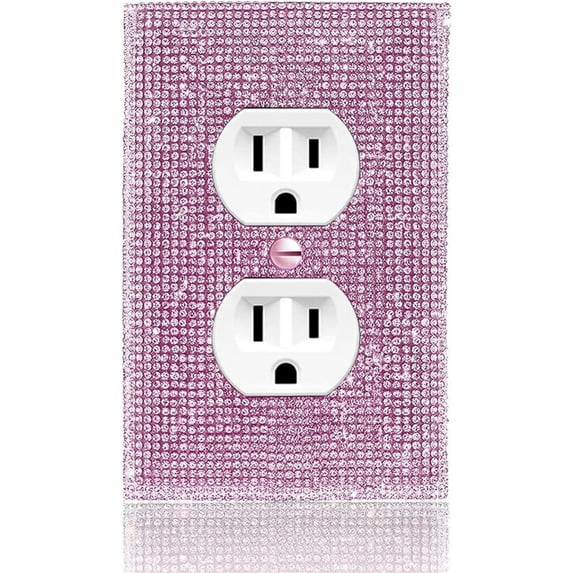 Tutuviw Pink Shiny Rhinestones Wall Plate Light Switch Cover Decorative Double Outlet Wall Plate Electrical Receptacle for Girl  Decor Room Decor