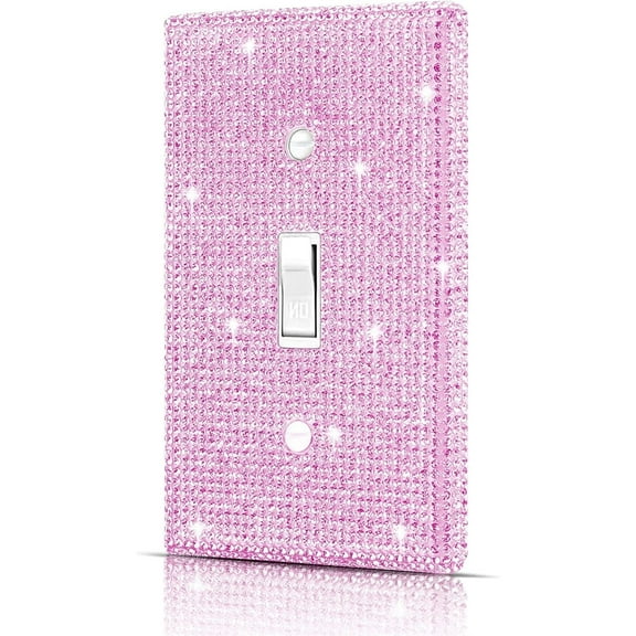 Tutuviw Pink Shiny Rhinestones Wall Plates Bling Sparkly Electric Receptacle for Light Switches Classy Single Gang Toggle Light Covers for Wall (Pink)