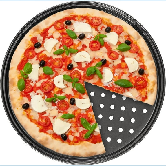 Tutuviw Pizza Pan With Holes, Round Pizza Pan with Holes, Non-Stick Pizza Pan for Oven, Carbon Steel Perforated Pizza Tray for Frozen & Homemade Pizza, Black