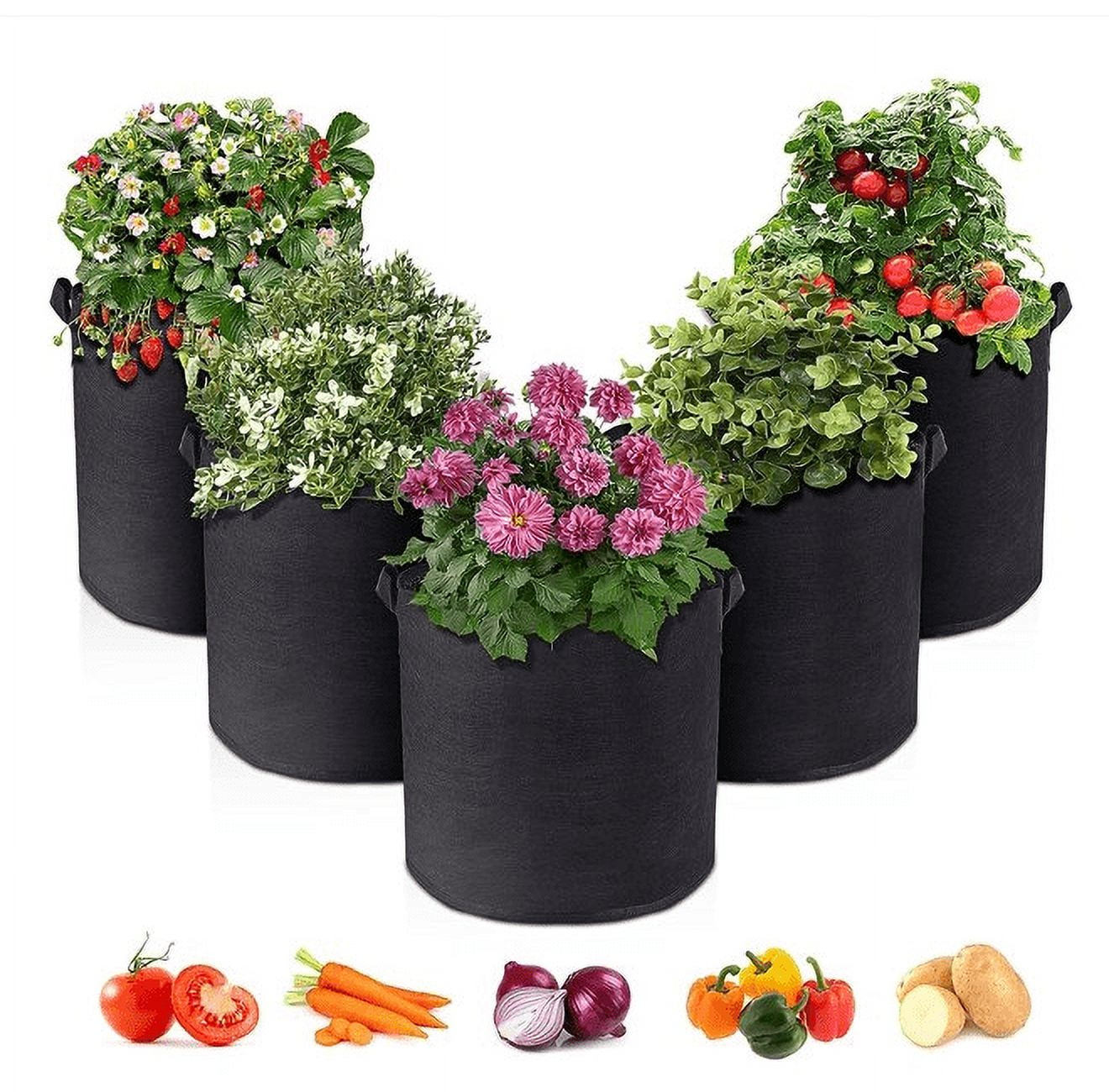 Tutuviw Plant Grow Bags 3 Gallon Breathable NonWoven Black Fabric with Strap Handles, Large