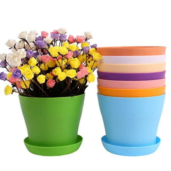 Tutuviw Plant Pots, Set of 8 Plastic Planters with Multiple Drainage Holes and Tray 4 inch Indoor Plant Pot for All Home Garden Flowers Succulents (Colorful)