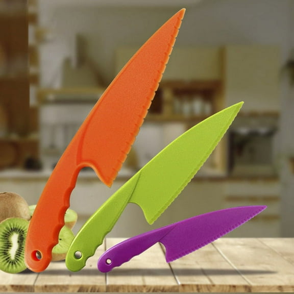 Tutuviw Plastic Knife Kitchen Knife Kids Knife Set 3 Sizes Nylon Knife Safety Cooking Chef Knives for Fruit Lettuce Vegetable Salad Bread (3 Colors)