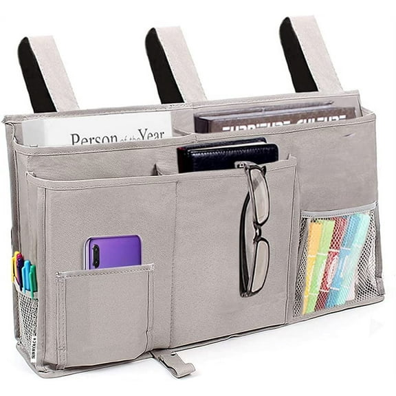Tutuviw Pocket Bedside Big Hanging Storage Bag Organizer 8 Pockets for Books Phones Tablets Accessory and TV Remote Multifunctional Caddy (Grey)