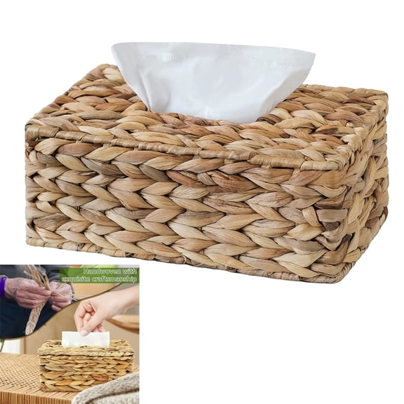 Tutuviw Rattan Tissue Box Cover,Water Hyacinth Tissue Box with Lid,Rectangular Tissue Holder Woven Tissue Cover Wicker Tissue Box Holder for Bathroom Toilet Table Desk Home Office Car