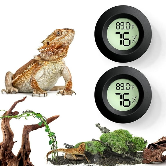 Tutuviw Reptile Thermometer Hygrometer LCD Digital Humidity Gauge for Reptile Heat Pad to Monitor Temperature and Humidity in Reptile Terrarium for Turtle Snake Lizard Frog Plant Box, 2Pcs