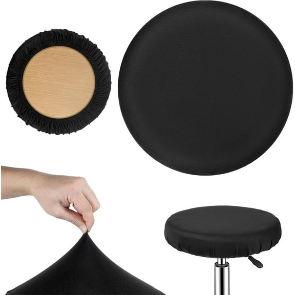 Tutuviw Round Bar Stool Covers,2 Pcs Elastic Circle Stool Cover,Seat Slipcovers,Dustproof Stools Cushion with Non Slip Bottom for 10-14" Chair,Waterproof Seat Protector for Dining Room Indoor(Black)