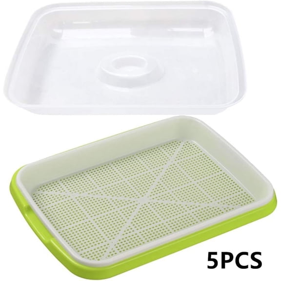 Tutuviw Seed Sprouter Tray with Lid, Nursery Seedling Seed Germination Trays, Soil Free Microgreens Growing Trays for Mung, Wheatgrass, Big Capacity Wheatgrass Grower-5PCS