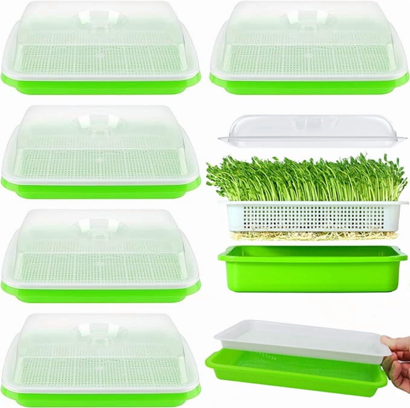 Tutuviw Set of 5 Garden Seed Sprouter Tray BPA Free PP Soil-Free Big Capacity Healthy Wheatgrass Grower with Lid Sprouting 13x9.5x1.8inches