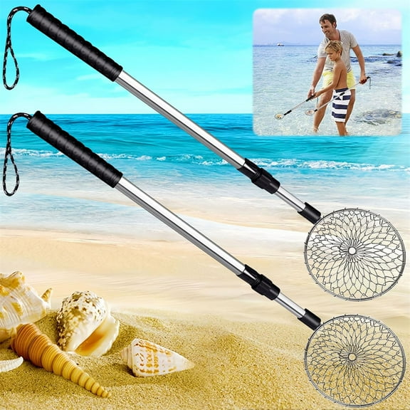 Tutuviw Shelling Tools for Beach, Beach Sand Sifter Sand Scoop Shell Scooper for Beachcombing Picking up Shells Rock Hunting Long Adjustable Handle Multifunction Shell Sand Sifter(2Pcs)
