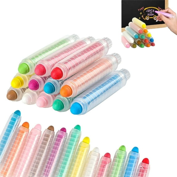 Tutuviw Sidewalk Chalk,12 Colors Dustless Washable Chalk with Plastics Holder,Painting Pen Chalk,Colorful Crayons for Blackboard Drawing Writing Toys Gift Party Favors