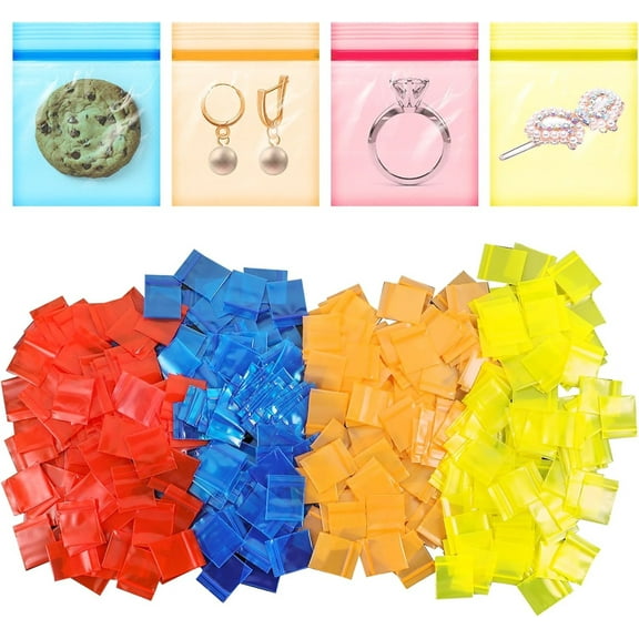 Tutuviw Small Jewelry Plastic Bags,200Pcs 7 MIL Thick Mini Plastic Seal Zipper Bags,Colorful Storage Pouch for Earrings Coin Resealable Strong,Poly Baggies for Travel, Packaging Shipping