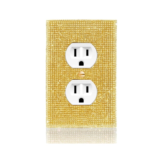 Tutuviw Sparkly Light Switch Cover Bling Outlets Cover, Duplex Outlet Bling Light Switch Cover Diamond Outlet Cover, Gold Crystal Shiny Wall Plate Cover