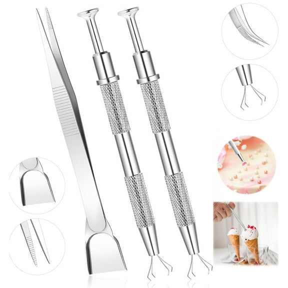 Tutuviw Sprinkles Tools for Cake Decorating,2Pcs Sprinkle Pen with 4 Claws,1Pc Sprinkle Tweezers with Shovel Head,Pearl Grabber,Candy Catcher Tool for Ice Cream Cake Cupcake Decoration