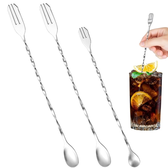 Tutuviw Stainless Steel Bar Spoon 3 Pcs Spiral Handle Cocktail Mixing Spoon, Stirring Spoons, Drink Mixing Stirrers for Bar, Home, Coffee, and Smoothies (12 Inches & 10 Inches)