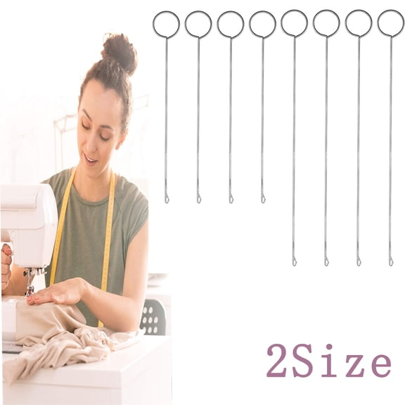 Tutuviw Stainless Steel Needle Hook with Latch,Tongue Crochet Tool,Steel Needle Hooks with Latch for Knitting,Loop Turner Sewing Tool,Sewing Supplies,Tube Turner Long 10.4Inch and Short 7Inch