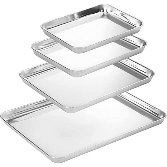 Tutuviw Stainless Steel Sheet Pan Baking Sheet Set of 4 Sheet Baking Pans Stainless Steel Bakeware Non Toxic & Healthy, Mirror Finish & Rust Free