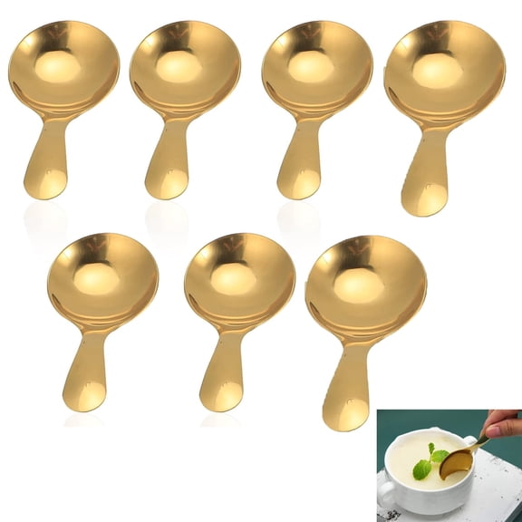 Tutuviw Stainless Steel Short Handle Spoons,7 Pcs Round Dessert Spoons,Baby Spoon,Condiments Spoon,Mini Gold Scoop for Milk Powder Tea Coffee Honey Sugar Seasoning Candy