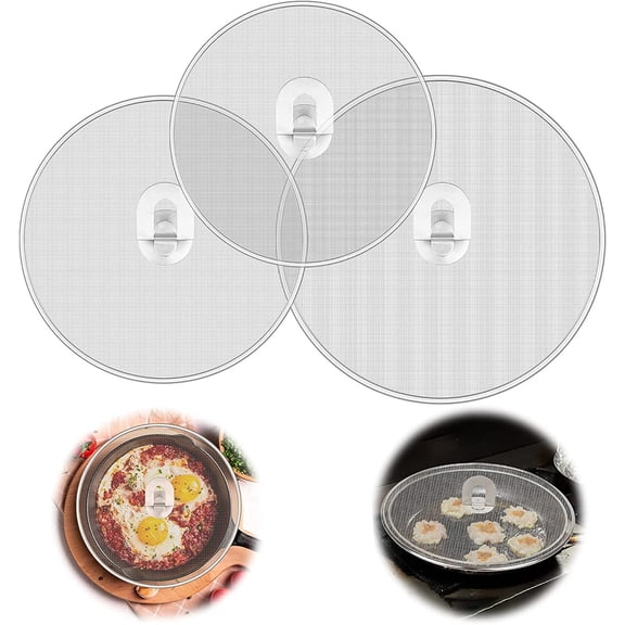 Tutuviw Stainless Steel Splatter Screen Grease Splatter Guard Frying Pan Cover Oil Splatter Cover Pan Protector Grease Guard for Kitchen Frying Pan Oil Proofing Lids(3PCS,9.84“+11.4”+13“)