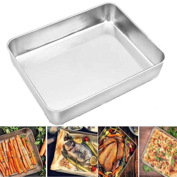 Tutuviw Stainless Steel Square Plate, Stainless Steel Baking Pans Cake Pan, Restaurant Pans Catering Pans Non-toxic & Healthy, Heavy Duty & Dishwasher Safe(No Lid)