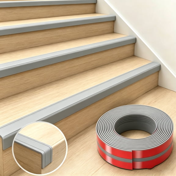 Tutuviw Stair Nosing,Self Adhesive Rubber Stair Edge Protector,Stair Steps Edge Guard Trim,Non-Slip Stair Edge Protector,for Indoor/Outdoor Stairs,Non-Slip and Waterproof (3Ft, Gray)