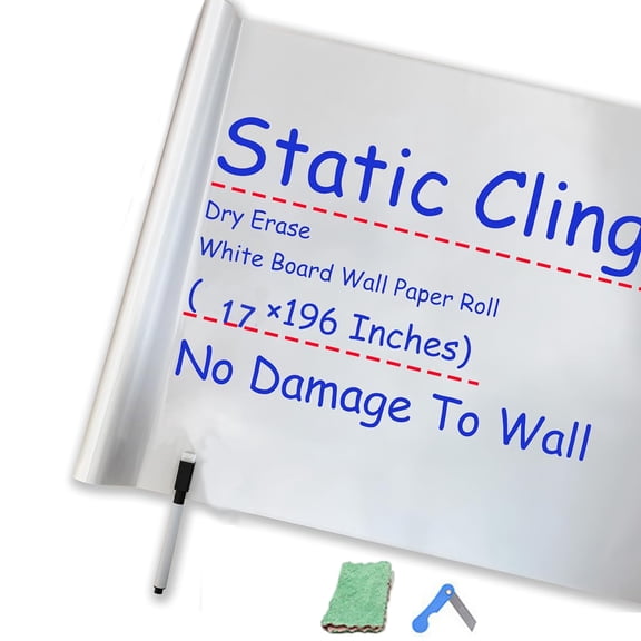 Tutuviw Static Cling Dry Erase Sheets Removable Reusable Whiteboard Poster Paper for Wall Portable White Board Dry Erase Wallpaper for Home Office and Classroom (1 Roll, 18X197 Inches)