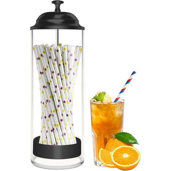 Tutuviw Straw Holder for Standard Size Drinking Straws Plastic Straw Dispenser with Lid Versatile Straw Organizer Container, Drinking Straw Container for Party Bar(Back)