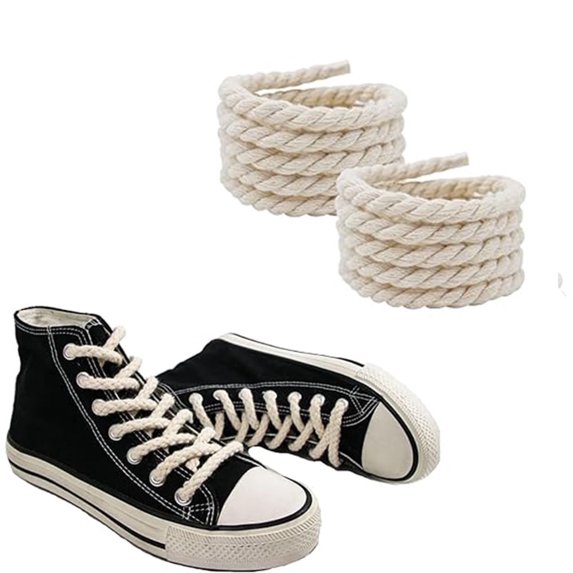 Tutuviw Thick Rope Shoe Laces, Cotton 1cm 1 Pairs for Sneakers Canvas Shoes, Solid Woven Shoelace Shoes Laces for Men and Women(Beige)