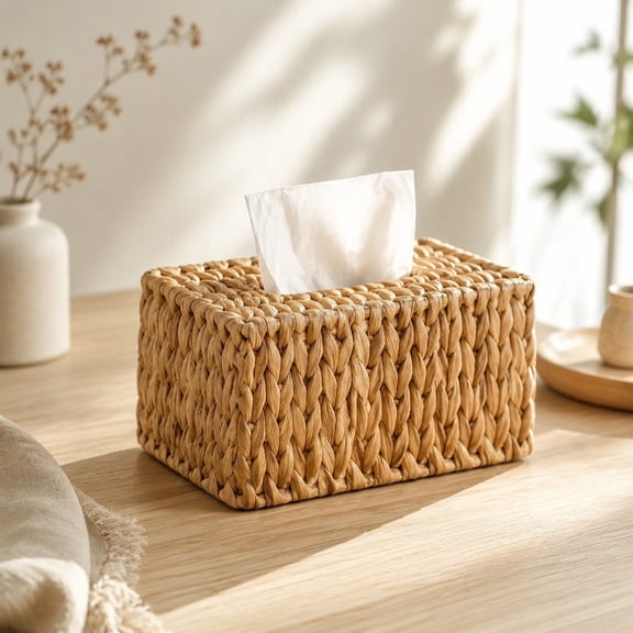 Tutuviw Tissue Box Cover Rectangle,Tissue Box Holder for Bathroom,Water Hyacinth Tissue Box Holder,Rattan Tissue Box Cover Facial Tissue Holder for Table,10" x 6" x 4.5"