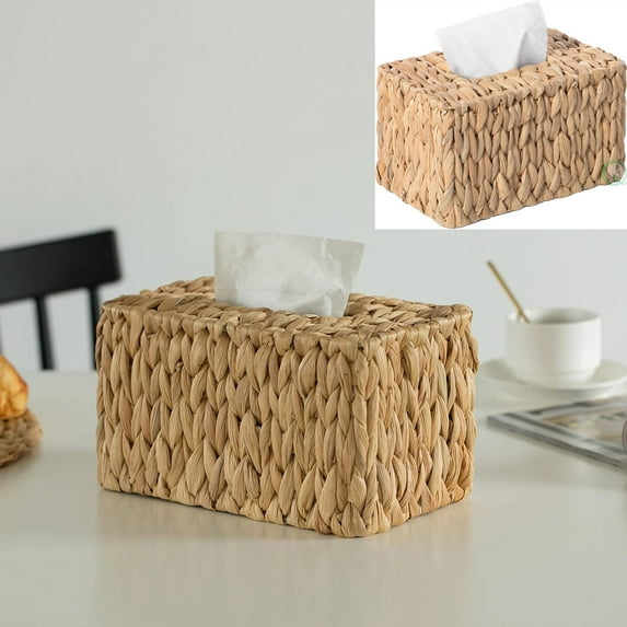 Tutuviw Tissue Box Cover Rectangle,Tissue Box Holder for Bathroom,Water Hyacinth Tissue Box Holder,Rattan Tissue Box Cover Facial Tissue Holder for Table,10" x 6" x 4.5"