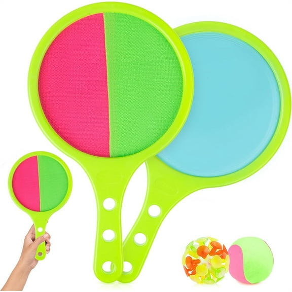 Tutuviw Toss and Catch Game Ball Set, Outdoor Games for Kids with 2 Paddles 2 Balls Outside Toys(Soft & Suction Ball), Beach Backyard Games Activities for Ages 3-12 (Green)