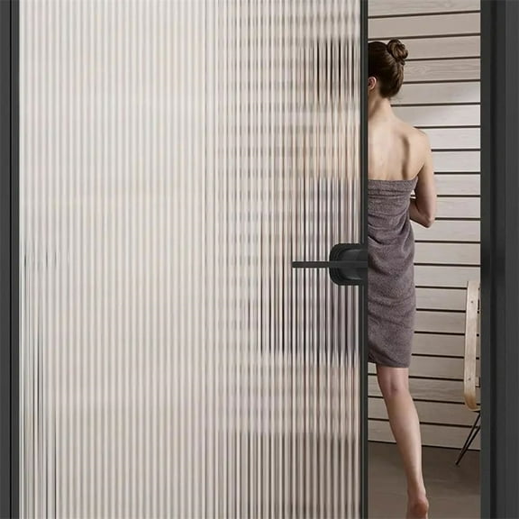 Tutuviw Window Privacy Film Stripe Pattern Bathroom Non Adhesive Static Cling 3D Sun Blocking Window Flim Decals for Decorative Bathroom Living Room Office Glass 1.3x3.2Ft Transparent