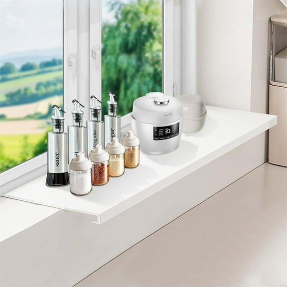 Tutuviw Window Sill Extender Plate,Carbon Steel Storage Shelf,16x6in Countertop Extension Board with Magnetic Base ,No Punching Adjustable for Kitchen Office Bathroom Organization and Storage,White